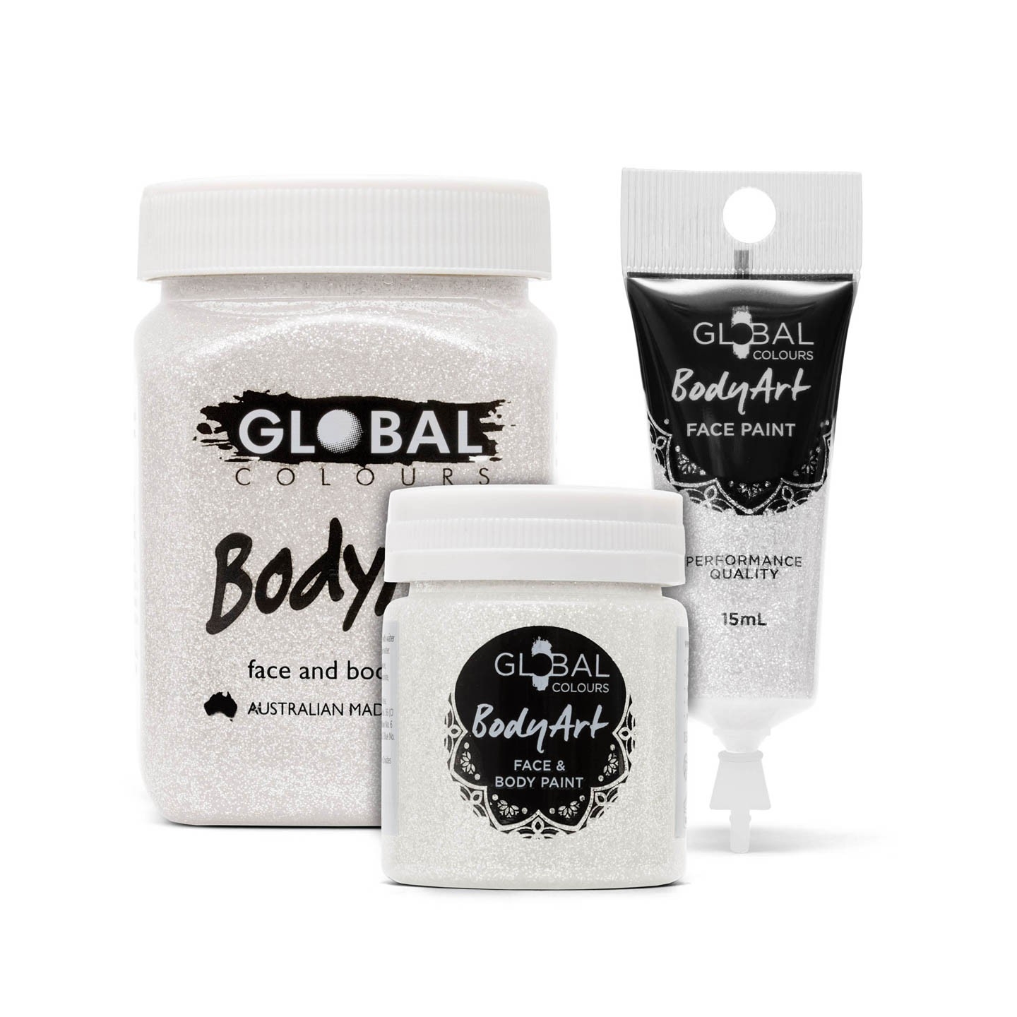 Holographic White Glitter Face & BodyArt Gel Paint Global Colours