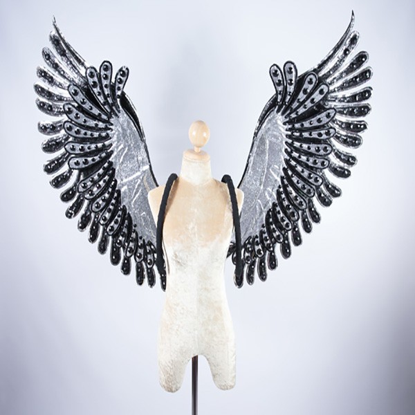 Silver Glitter Wings with Black Trim