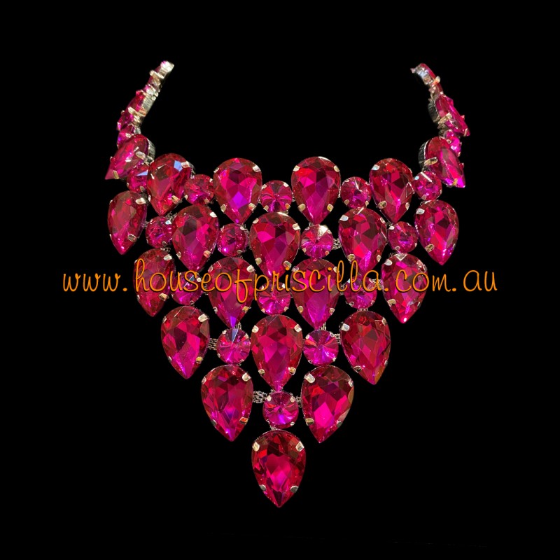 Hot Pink Crystal Diamante Necklace 2