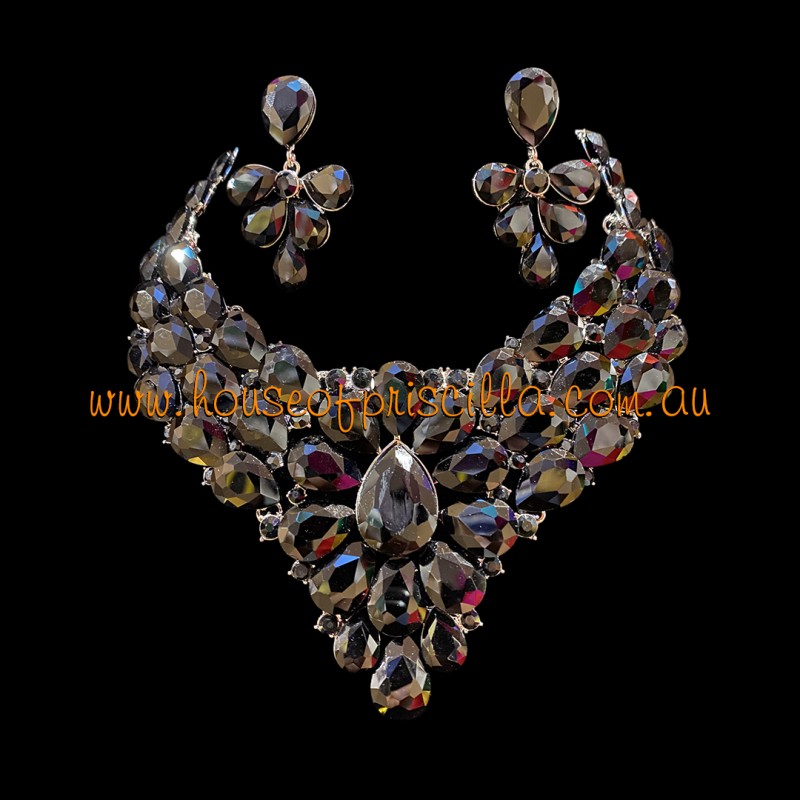 Black Crystal Diamante Jewellery Set 1