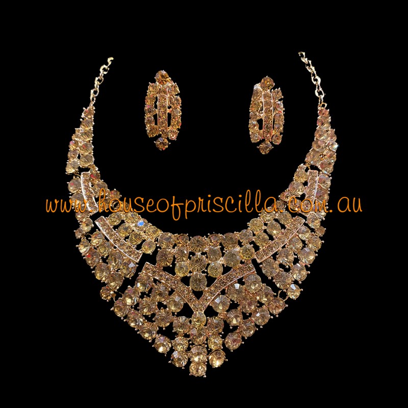 Gold Crystal Diamante Jewellery Set 2