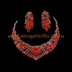 Red Crystal Diamante Jewellery Set 3