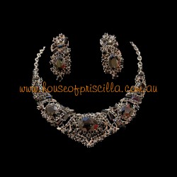 Black Crystal Diamante Jewellery Set 3