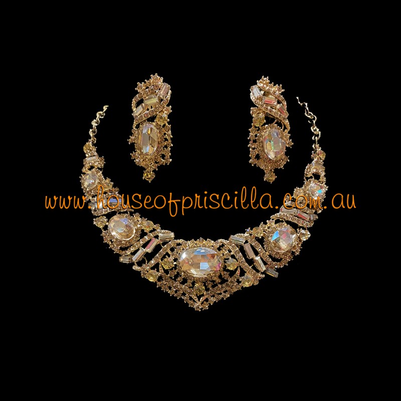 Gold Crystal Diamante Jewellery Set 3