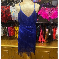 Stretch Sequin Dress with Fringing Royal Blue