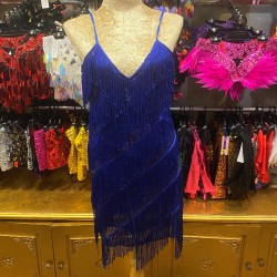 Royal Blue Stretch Sequin Dress with Fringing