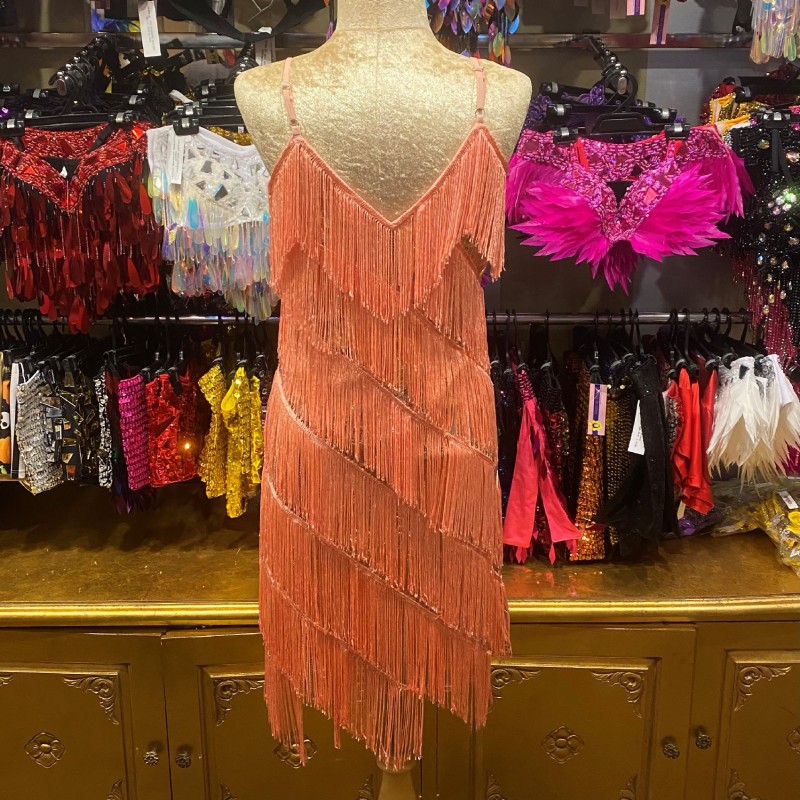 Stretch Sequin Dress with Fringing Apricot