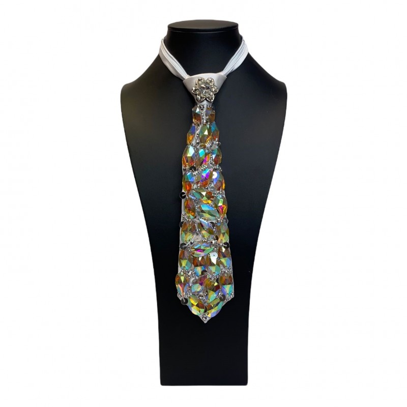 Jewelled Tie White with Aurora Borealis Stones