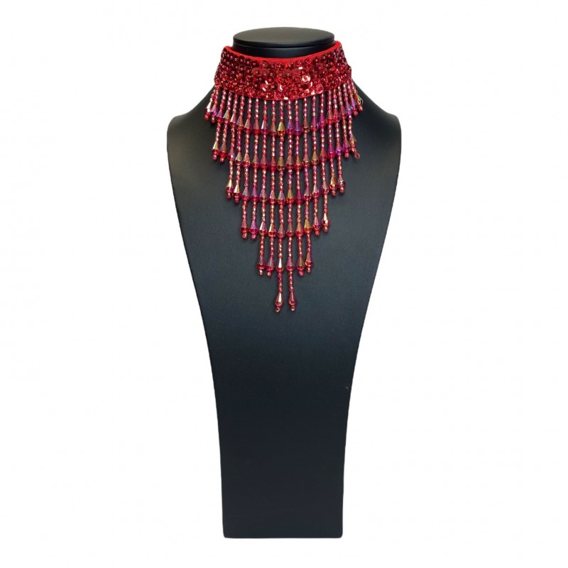 Red Sequin Choker with Beaded Fringe
