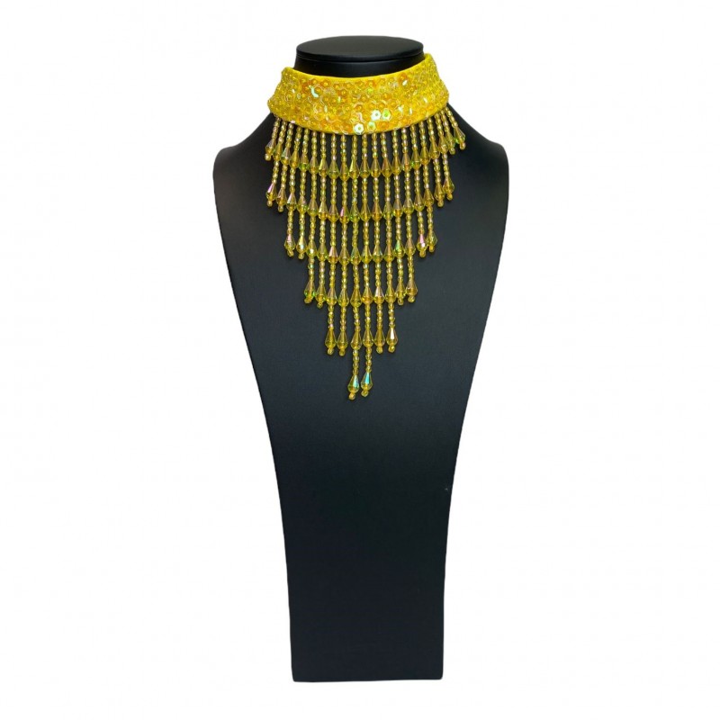 Yellow Sequin Choker with Beaded Fringe