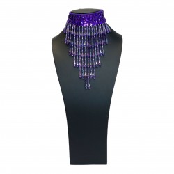 Purple Sequin Choker with Beaded Fringe