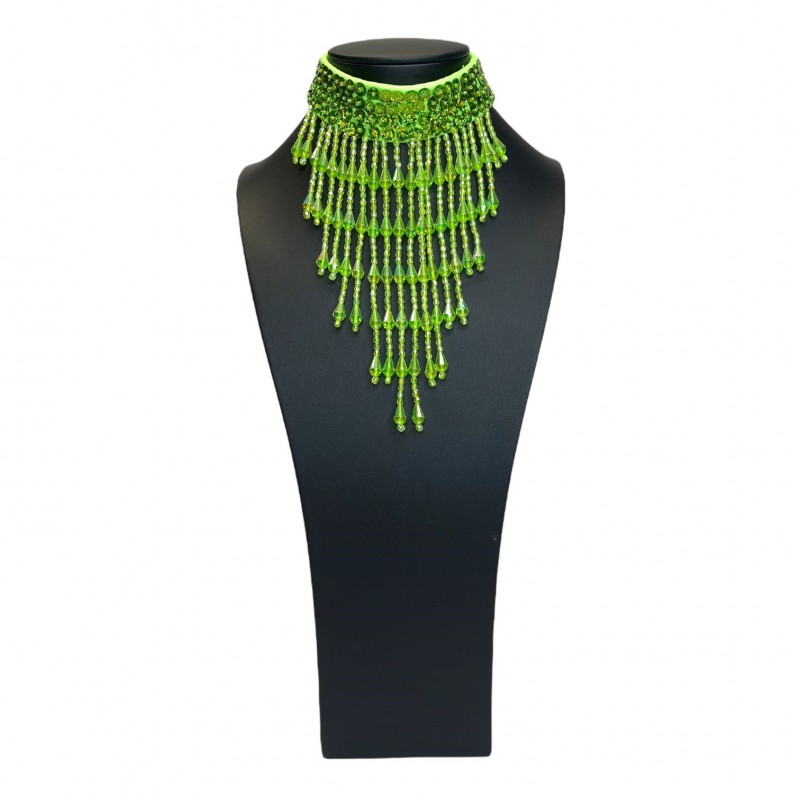 Lime Green Sequin Choker with Beaded Fringe