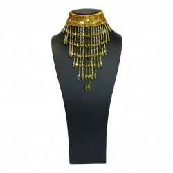 Gold Sequin Choker with Beaded Fringe