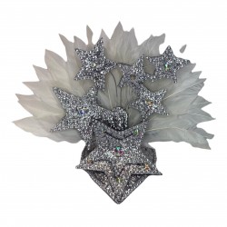 White & Silver Star Mini Showgirl Feathered Headpiece