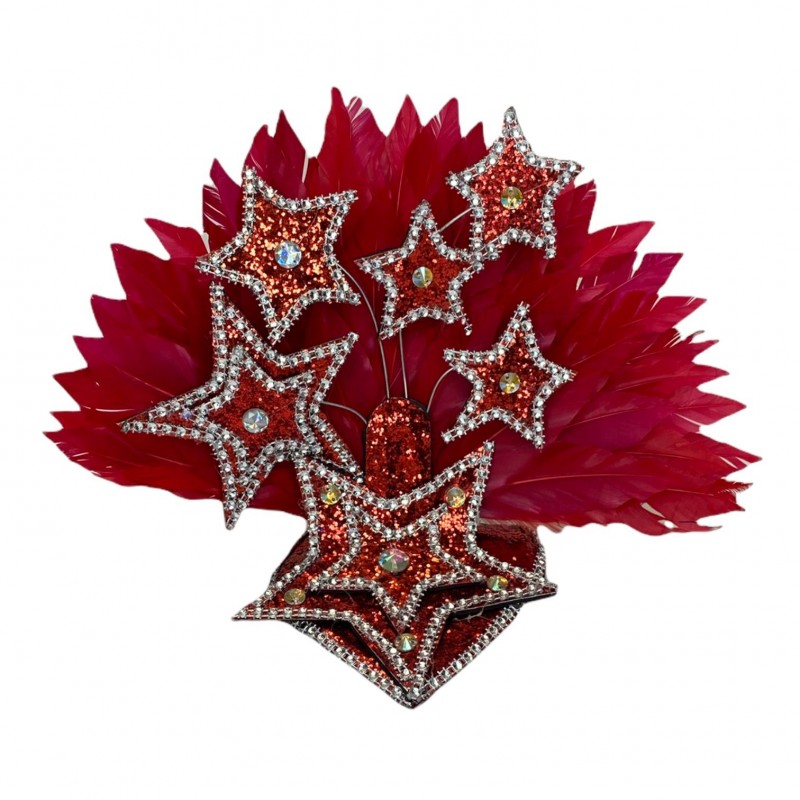 Red & Silver Star Mini Showgirl Feathered Headpiece