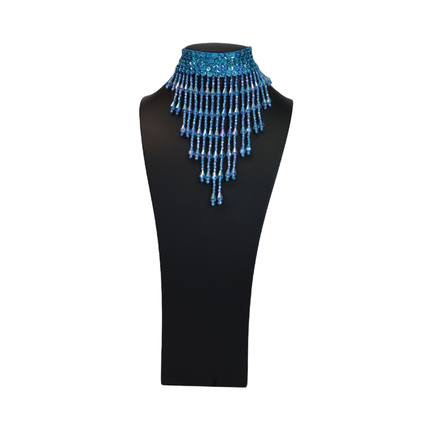 Aqua Blue Sequin Choker with Beaded Fringe