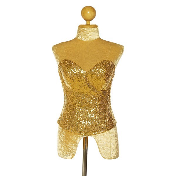 Gold Sequin Corset with Side Zip Closure and Lace Up Back