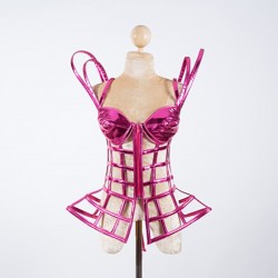 Hot Pink Gaga Deluxe PVC Cage Cup Corset