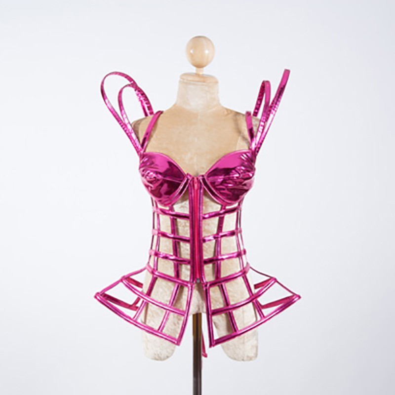 Hot Pink Gaga Deluxe PVC Cage Cup Corset