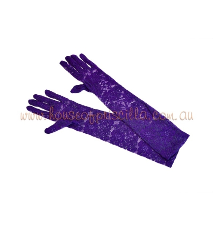 Purple Elbow Length Lace Gloves