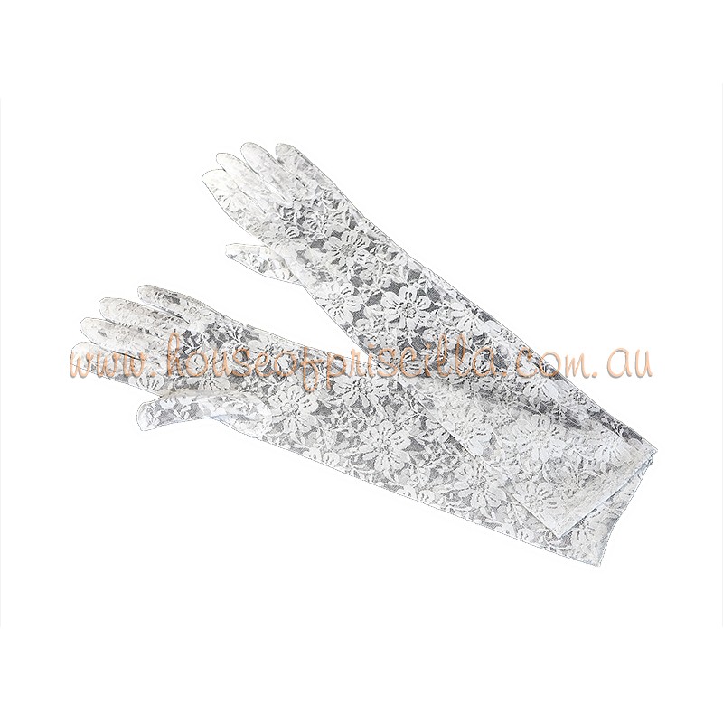 White Elbow Length Lace Gloves