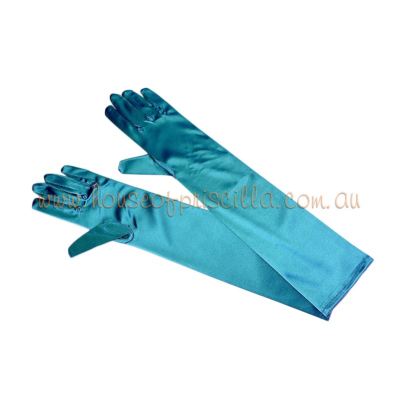 Aqua Elbow Length Satin Glove