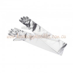 Silver Elbow Length Satin Glove