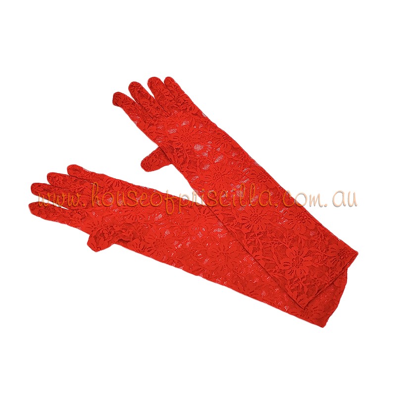 Red Elbow Length Lace Gloves