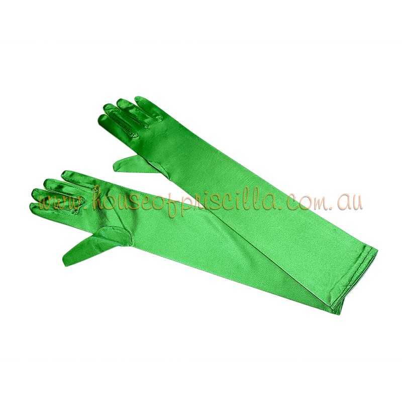 Dark Green Elbow Length Satin Glove