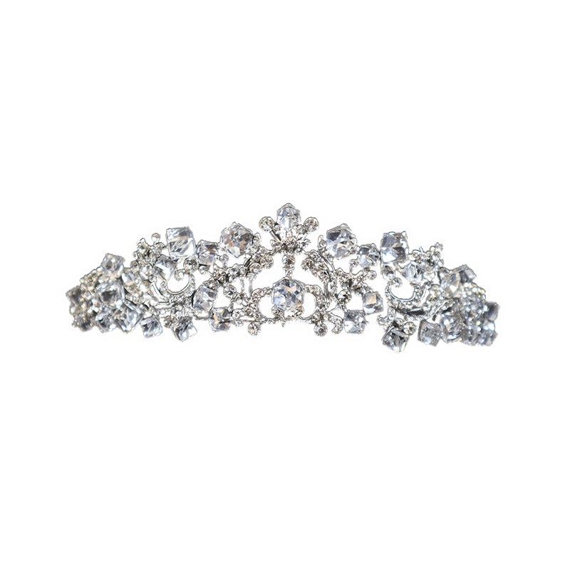 Victorian Tiara Silver with Square Cut Clear Diamante
