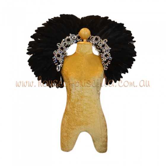 Black Duck Feather Collar with Sequin Motifs