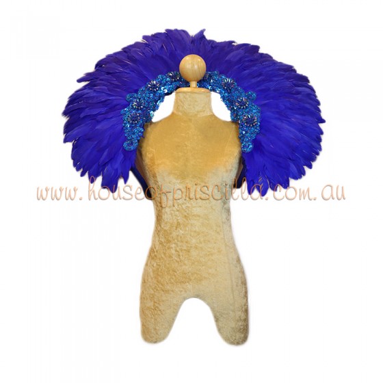 Royal Blue Duck Feather Collar with Sequin Motifs