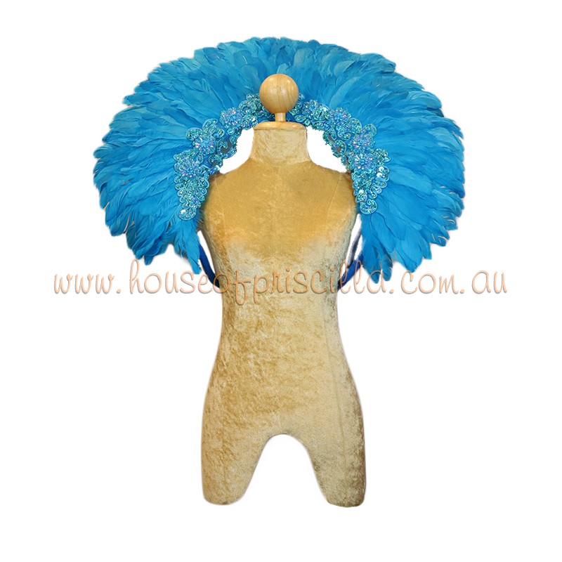 Aqua Blue Duck Feather Collar with Sequin Motifs
