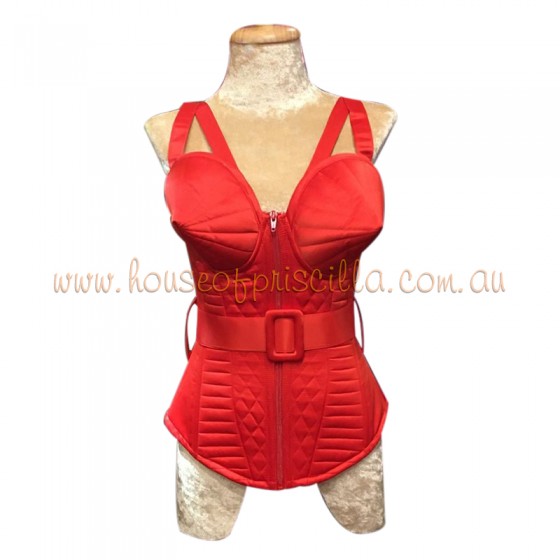 Red Vogue Padded Corset with Cone Bra