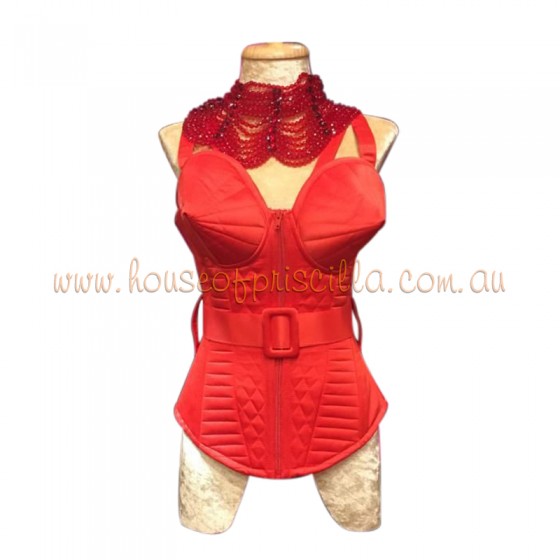 Red Vogue Padded Corset with Cone Bra