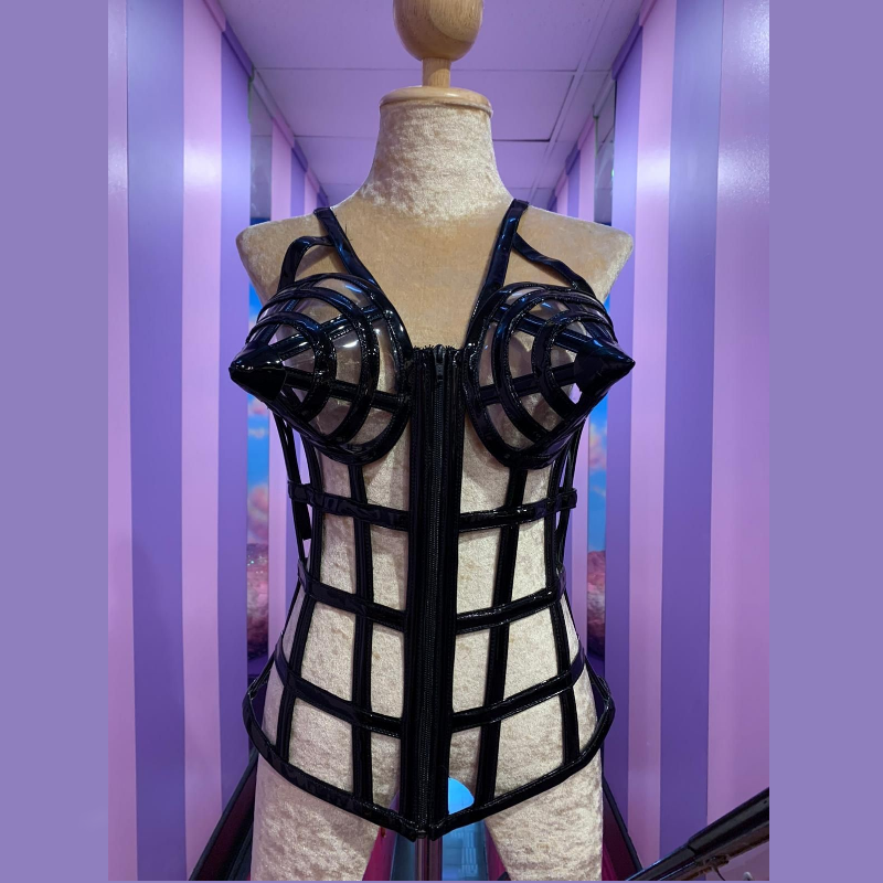 Gold Vogue PVC Caged Corset with Cone Bra