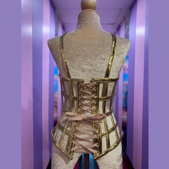 Gold Vogue PVC Caged Corset with Cone Bra