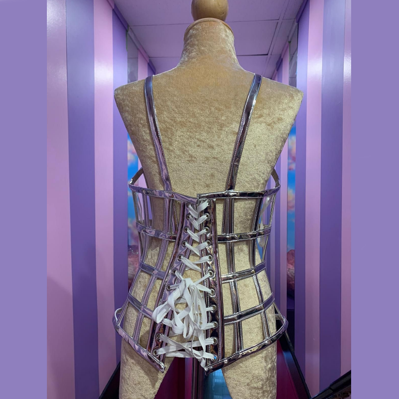 Silver Vogue PVC Caged Corset with Cone Bra