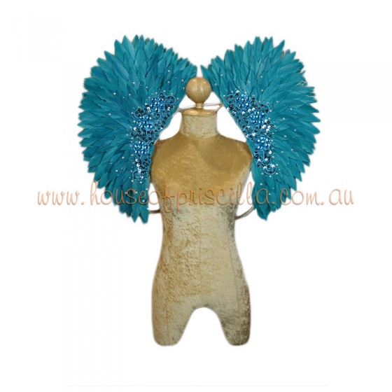Aqua Blue Spiked Duck Feather Collar with Sequin Motif