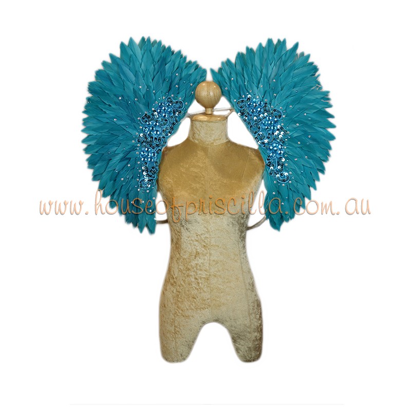 Aqua Blue Spiked Duck Feather Collar with Sequin Motif