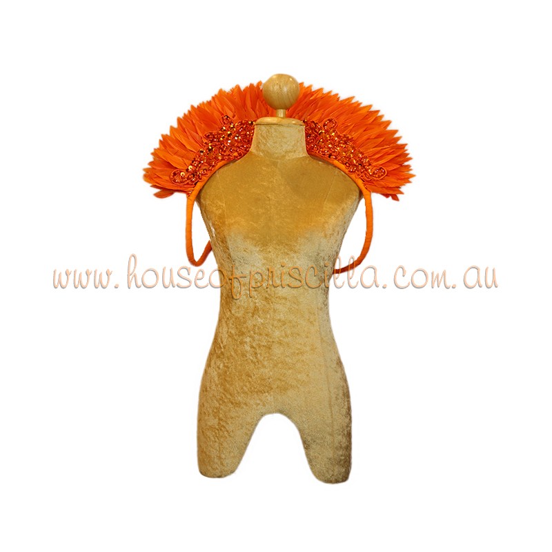 Orange Small Spiked Duck Feather Collar with Sequin Motif
