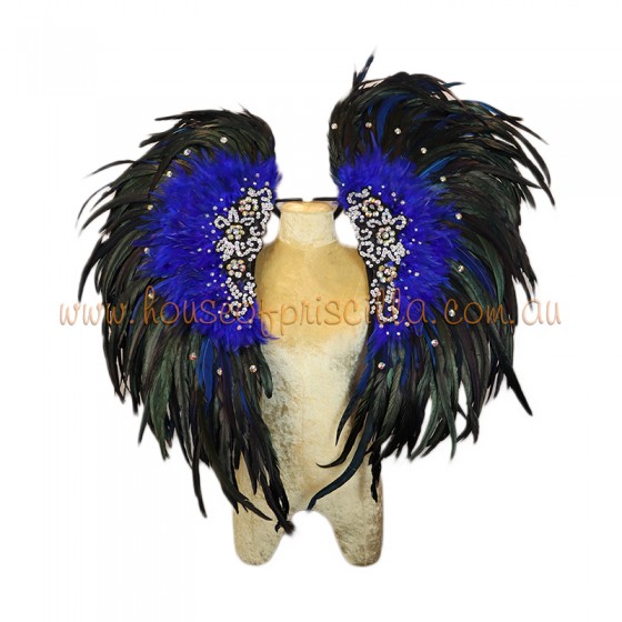 Black and Royal Blue Deluxe Feather Collar with Sequin Motifs
