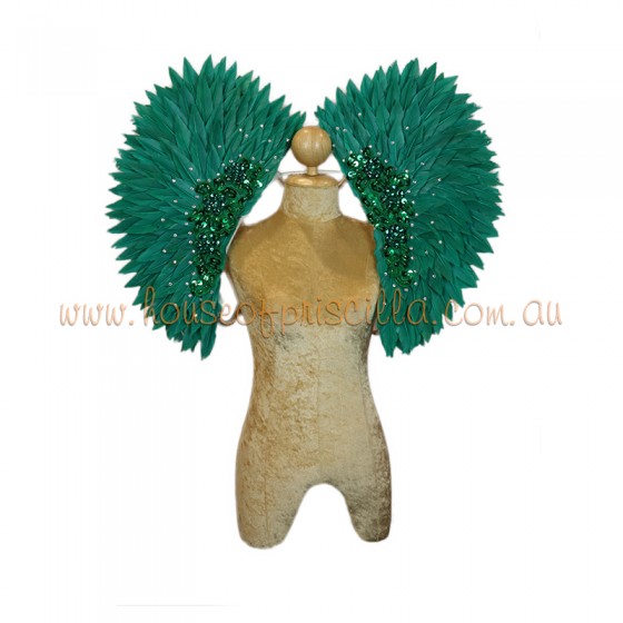 Dark Green Spiked Duck Feather Collar with Sequin Motif