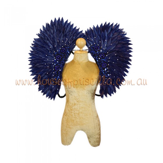 Royal Blue Spiked Duck Feather Collar with Sequin Motif