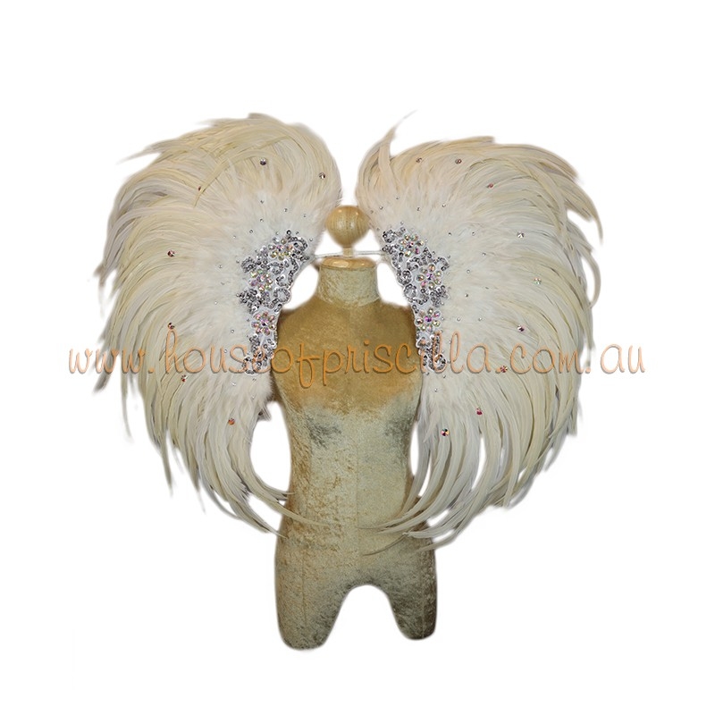 White Deluxe Feather Collar with Sequin Motifs