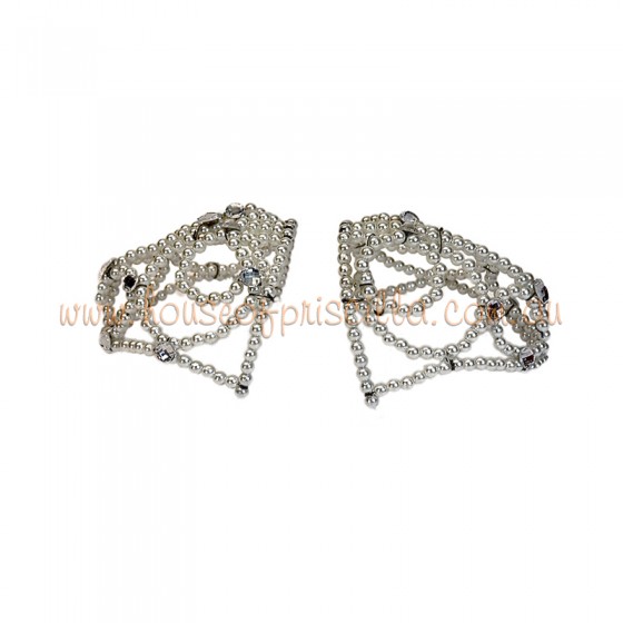 Pearl Beaded Shoulder Pieces with Clear Crystal Diamante Stones
