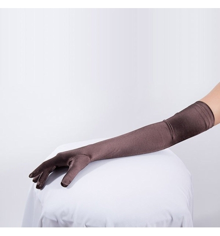 Dark Brown Long Satin Gloves