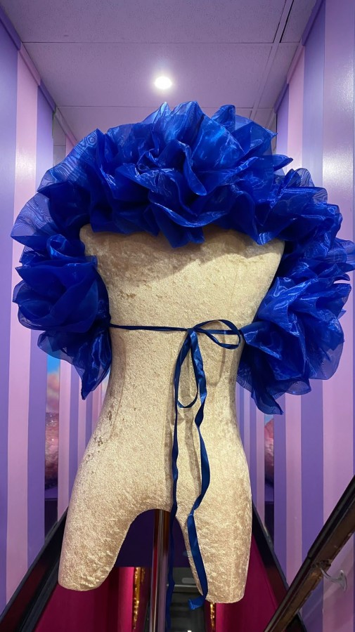 Royal Blue Fluffy Crystal Organza Boa Shoulder Wrap