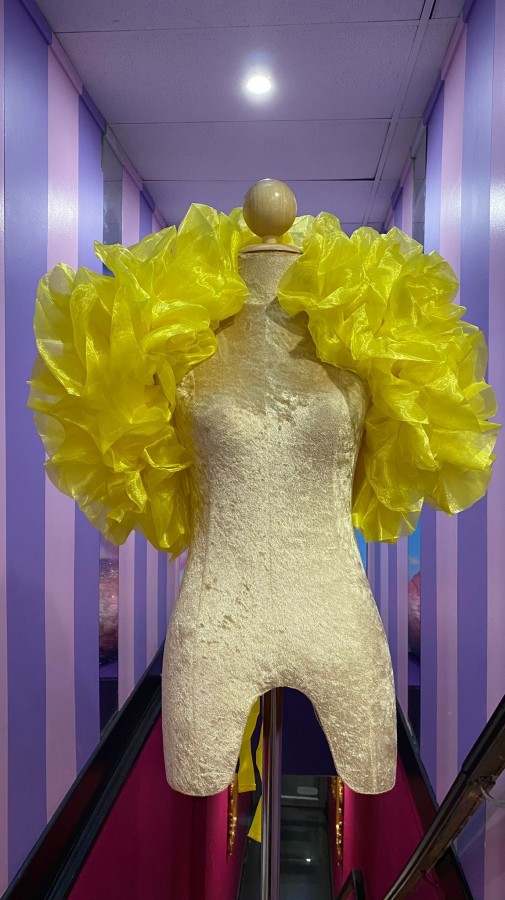 Yellow Fluffy Crystal Organza Boa Shoulder Wrap