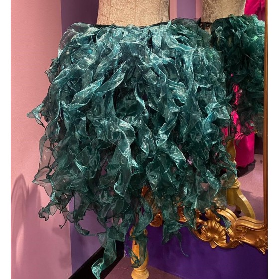 Dark Green Crystal Organza Bustle Seaweed Skirt